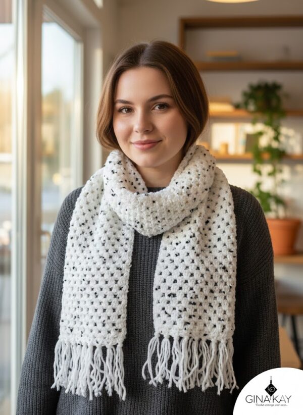 ασπρόμαυρο κασκόλ με φιογκάκια